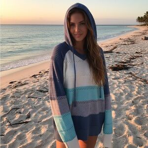 Women’s Boho Hooded Knit Sweater Beachy Coastal Size XL